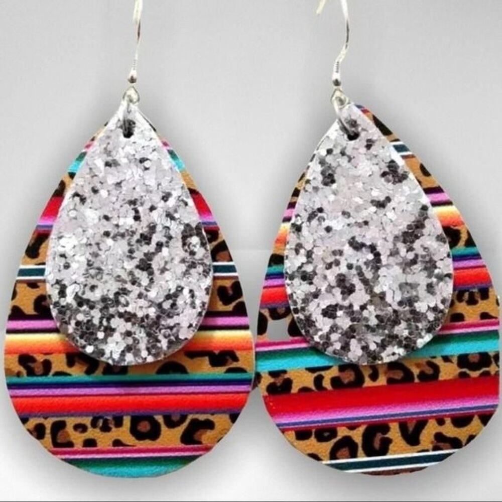 Boho Vegan Leather Teardrop Layered Earrings